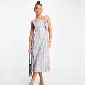 Damson Madder Cotton Fruit Stripe Ruffle Dress